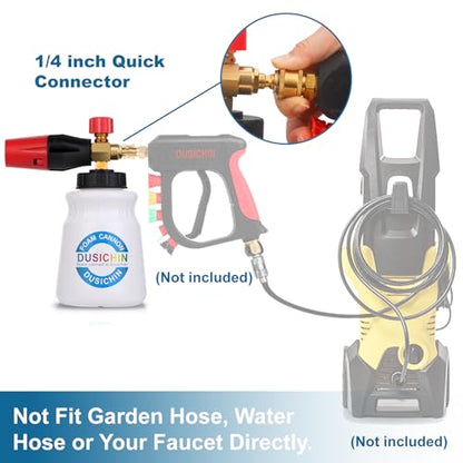 DUSICHIN Foam Cannon Snow Foam Car Washer 4000 PSI Pressure, Wide Neck Adjustable Nozzle 1L Container Additional 1.04mm Orifice Nozzle Soap Cannon for Sprayer Gun DUS2401