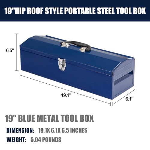 Portable Tool Box, Metal Tool Box, 19" Hip Roof Style, Ideal for Trailer, Mechanic, DIY-ers, Car Toolbox, Workshops, Garages, Repair Shops,Blue - size: 1p-19in-U