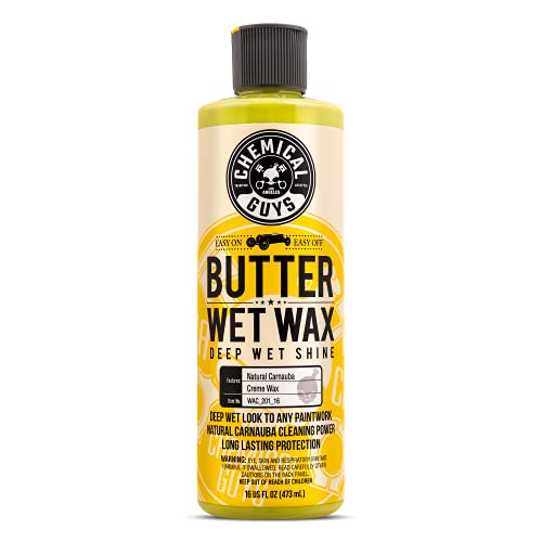 Chemical Guys, Butter Wet Wax, Deep Wet Shine Liquid Car Wax, Banana, 16 oz | Spreadable liquid wax adds a deep wet gloss on any paint color, wipes on and off easily, sweet banana scent