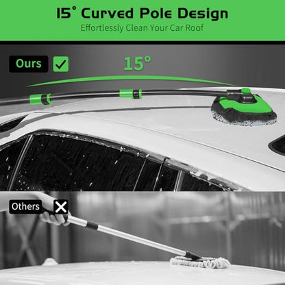 Ordenado 15°Curved Car Wash Brush with Long Handle, 43" Car Cleaning Brush with Extension Pole, Microfiber RV Wash Mop Scratch-Free, Exterior Washer Mop for Washing Roof Truck Camper SUV Caravan Green - color: Black and Green