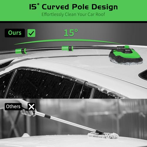 Ordenado 15°Curved Car Wash Brush with Long Handle, 43" Car Cleaning Brush with Extension Pole, Microfiber RV Wash Mop Scratch-Free, Exterior Washer Mop for Washing Roof Truck Camper SUV Caravan Green - color: Black and Green