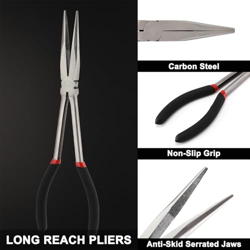 Mayouko 6PCS Extra Long Reach Pliers Set, 11" Straight, 45 and 90 Bent Nose, 5/16", 1/2" and 3/4" Circle Nose Pliers - style: 6PCS