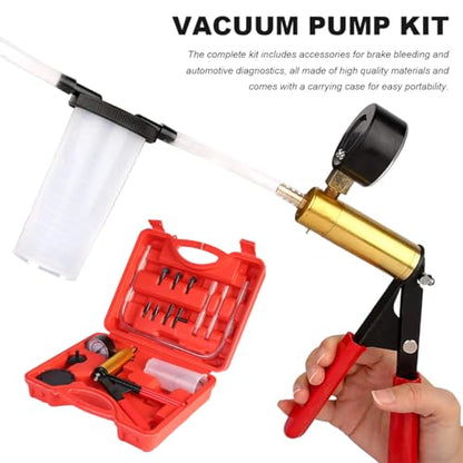 Hand Held Vacuum Pump Brake Bleeder Kit, Brake Bleeder Pressure Tester Hand Vacuum Pump with Gauge Adapters, Brake Fluid Bleeding Set with Protected Case for Car Truck Bike (Red) - color: Red