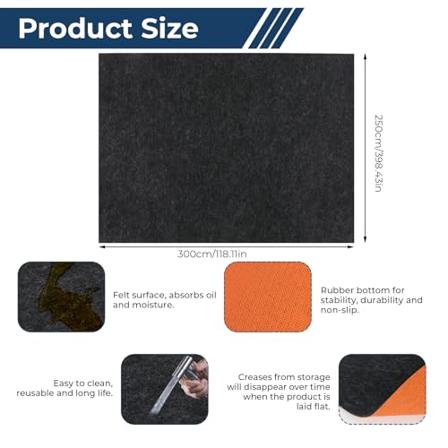 Heavy Duty Oil Spill Mat Absorbent Garage Floor Mat for Under Car 1/4inch Thicked Non-Slip Rubber Backing Pad Protect Floor Washable Durable Reusable Pad for Garage Truck Kitchen Gym (9.8FT × 8.2FT)