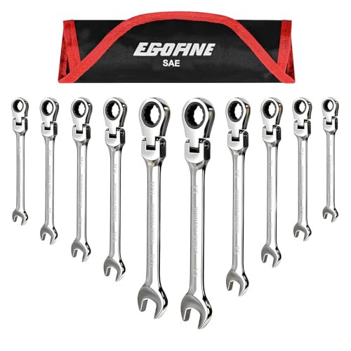 Egofine Flex Head Ratcheting Wrench Set 10 Piece, SAE Wrench Set, CR-V Steel 1/4" to 3/4" Wrench, 72-Teeth Combination wrench set, Chrome plated Ratchet Wrenches Set with Tool Roll Bag - style: SAE-10 piece set