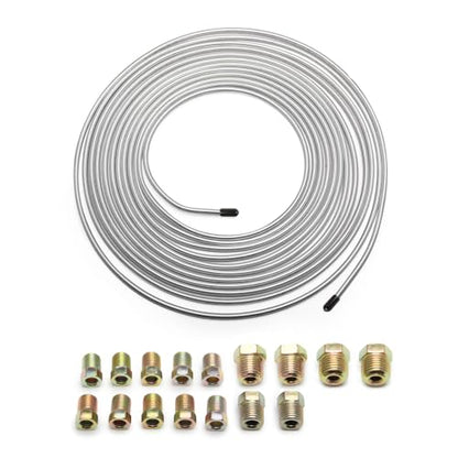 25Ft of 3/16 Zinc Plated Copper Brake Line Kit - Includes 16 Inverted Flare Fittings - Universal Copper Coil Brake Line Repair Kit for Car,Home,Industrial (Silver) - color: Silver