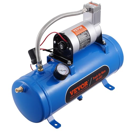 VEVOR 12V Air Compressor with 1.6 Gallon Tank, Train Horn Compressor, 120 psi Working Pressure, Inflating Tires, Air Mattresses - color: Blue, size: 1.6 Gallon