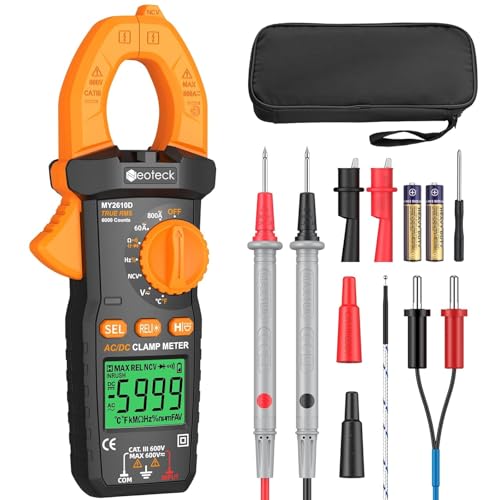 Neoteck Clamp Meter 6000 Counts Clamp Multimeter 800A AC/DC Current&Voltage Multimeter with TRMS Capacitance Continuity Resistance NCV Diode Frequency for Home Electrical,Automobile,Industrial,HVAC - style: Orange,800A AC/DC Current