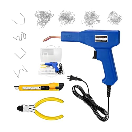 Car Plastic Welder, Vehicle Plastic Welder Gun Kit for Bumper Repair with 200 Hot Staples ＆ Carry Case, Portable Automotive Repair DIY Tools Accessories, Universal for SUV RV Truck (Blue) - color: Blue