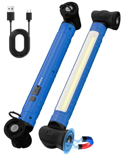 Work Light, 3000LM LED Work Lights, Rechargeable Underhood Work Light with Hooks & Rotating Magnetic Base, Cordless Battery Powered Mechanic Light for Car Repairing Inspection Workshop Emergency - color: Blue