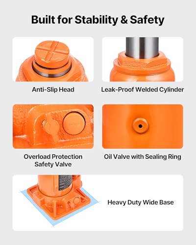 VEVOR Hydraulic Bottle Jack, 12 Ton/24000 lbs All Welded Car Hydraulic Jack, Features 7.5-14 in Lifting Range & 3-Section Long Handle, for Pickup Truck, Truck, RV, Auto Repair Industrial Engineering - style: 12T