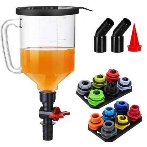 18-Piece No Spill Engine Oil Funnel Kit, 1.59QT/1.5L Automotive Oil Funnel Set w/ 12 Adapters, 2 Magnetic Storage Tray, Elbow Fitting & Arrow Screen, Universal Vehicles Use