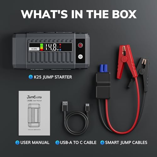 K25 Jump Starter 3750A Car Battery Booster Pack for Up to 9.0L Gas or 7.0L Diesel Engines, 12V Portable Jump Box with Extremely Safe Jumper Cable, USB/DC Charge and 3 Mode Flashlight