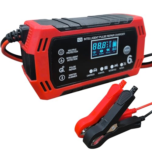 Car Battery Charger,12V 6Amp Trickle Charger and Maintainer, Smart Fully Automatic Battery Charger w/Temperature Compensation, Battery Pulse Repair and Desulfator for Lead Acid AGM Batteries