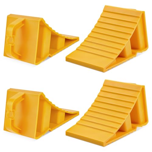 Wheel Chocks for Trailers, 4 Pack Hard Plastic RV Wheel Chocks with Handles for Easy Removal, Tire Chock for Cars Wheels, Keep Your Truck or Camper in Place - color: Yellow-4 Pack