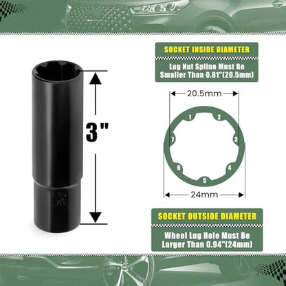 7 Spline Lug Nuts Key Socket, 1/2 Inch Drive Impact Square Tool - Quickly Remove M14x1.5, M14x2.0 and 9/16 Wheel Lug Nuts | 1 Pc (Black) - size: 7 Spline Socket