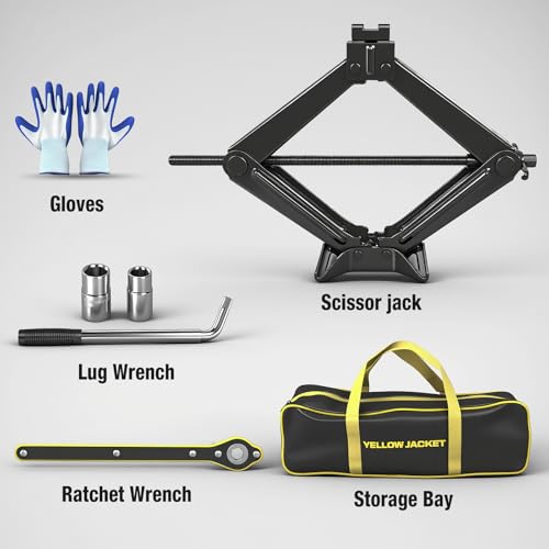 YELLOW JACKET Scissor Car Jack 3 Ton Tire Changing Kit with Lug Wrench, Emergency Kit Scissor Jack for Car - size: 3 TON