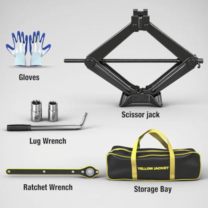 YELLOW JACKET Scissor Car Jack 3 Ton Tire Changing Kit with Lug Wrench, Emergency Kit Scissor Jack for Car - size: 3 TON