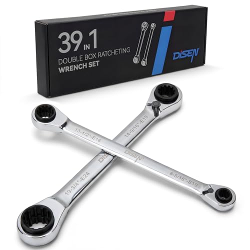 DISEN 39-in-1 Reversible Ratcheting Box Wrench Set Double Box End | E Torx E10-E24 & SAE 5/16"-3/4" & Metric 8-19mm With 4-in-1 Wrench CR-V Multifunctional Wrench Repair Tool Father's Gift