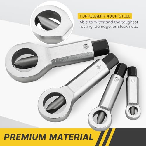 4PCS Professional Nut Splitter Set | Heavy Duty Nut Splitter Breaker Cracker, Remove Broken Damaged and Corroded Nuts with Ease 9-12mm, 12-16mm, 16-22mm, 22-27mm