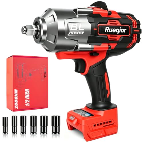 Cordless Impact Wrench 1/2" Compatible with Milwaukee 18V Battery, Impact Wrench 1450FT-LBS(2000N.m) High Torque Brushless Electric Impact, Power Impact Driver for Car, Truck (Tool Only) - color: Red 2000n 1/2in