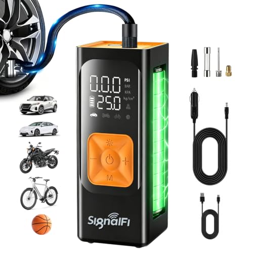 Portable Air Compressor, 150 PSI Air Pump for Car Tires with Power Bank, 12V DC Car Plug, Fast Inflation 25L/Min,Auto Shut-Off and Digital Display for Cars, Motorcycles, Bicycles, Balls