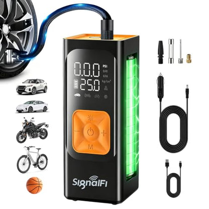 Portable Air Compressor, 150 PSI Air Pump for Car Tires with Power Bank, 12V DC Car Plug, Fast Inflation 25L/Min,Auto Shut-Off and Digital Display for Cars, Motorcycles, Bicycles, Balls