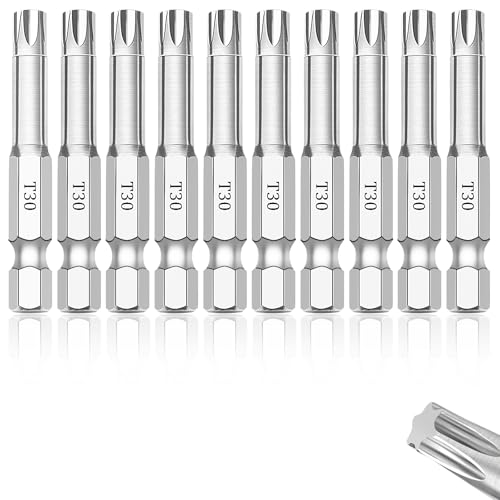 T30 Torx Bits(10-Pack 2 Inch), 1/4 Inch Hex Shank S2 Steel Magnetic star 6 Point Screwdriver bit set - style: T30