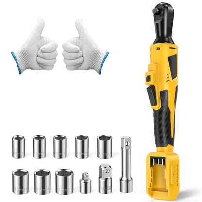 3/8" Cordless Ratchet Wrench for De-WALT 20V Max Battery - 49Ft-Lbs Brushless Motor Electric Ratchet Set with 0-250RPM Variable Speed, 8 Sockets, 3/8" and 1/4" Adapters,3" Extension Bar (Tool Only)