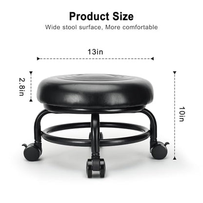 Low Height Rolling Stool Low Roller Stool PU Leather Comfortable Chair, Modern Low Rolling Stool for Home Office Garage Shop