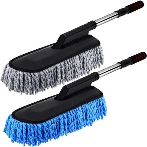 Tanlade 2 Pack Microfiber Car Duster Exterior Scratch Free with Extendable Handle Soft Car Duster Kit for Cleaning Dust Brush Set for Exterior Interior Cleaning Tools (Blue Gray) - color: Blue Gray
