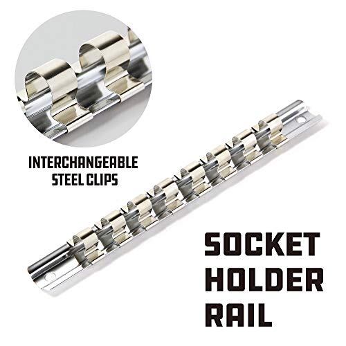 Powerbuilt Hex Bit Socket Set, 8 Piece, 3/8 Inch Drive Metric, Sizes 3-10mm, Ball End Sockets, Storage Rail - 642405, Silver