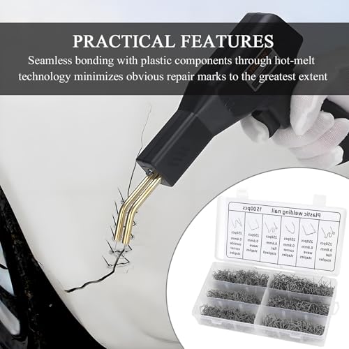 Hovom 1500PCS Plastic Welding Staples, 6 Sizes 0.6mm 0.8mm Big Wave Plastic Welder Staples, Stainless Steel Hot Staple for Car Bumper Repair, Bumper Welding Rods Repair Kit (1500PCS) - size: 1500PCS