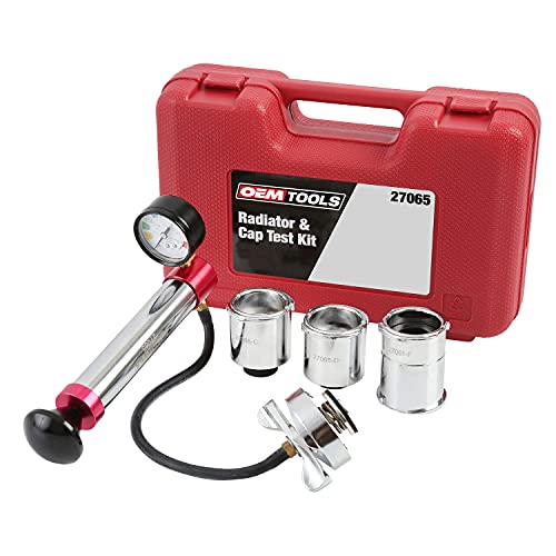 OEMTOOLS 27065 Radiator and Cap Test Kit, Pressure Tester for Coolant System, Tests Pressure Caps and Coolant Systems for Leaks, Works with Many Coolant Systems