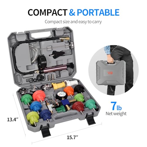 VTG VOGTEN 25PCS Coolant Pressure Tester & Vacuum Refill Kit,Radiator Pump Pressure Tester Kit for Automotive Cooling System Water Tank Leakage Detection - color: Gray
