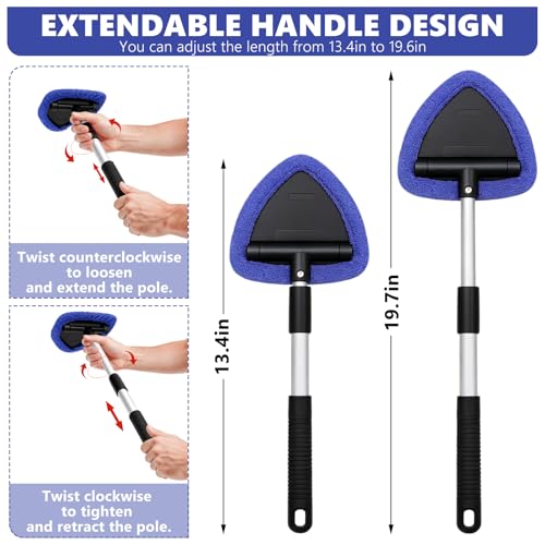 Windshield Cleaning Tool, 13PCS Car Detailing Kit Interior Cleaner, Car Window Cleaner with Extendable Handle, Car Interior Cleaning Kit with Detailing Brushes for Women Men (Blue) - color: blue