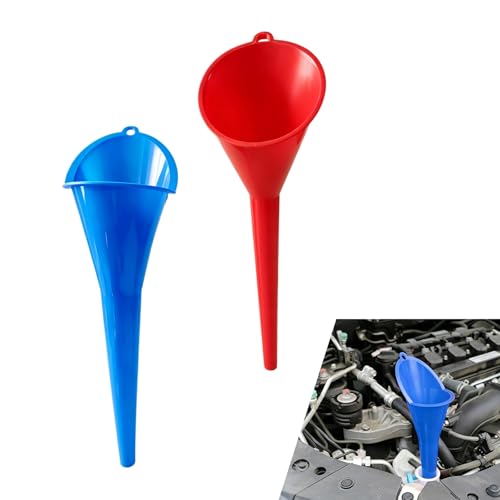Plastic Long Funnels, 2 Sizes Multi-Purpose Spill Saver Funnel for Automotive Use, Long Neck Transmission Funnel, Universal Funnels for Transmission Fluid Filling (1 Red & 1 Blue) - color: Red+ Blue
