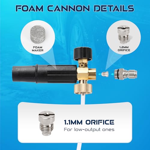 Foam Cannon for Pressure Washer with Short Gun Kit, Snow Foam Lance, 3/8" Swivel Quick Connect, M22-14mm M22-15mm Adapter, 5 Nozzle Tips, Dual Connector System, 1.1mm Orifice