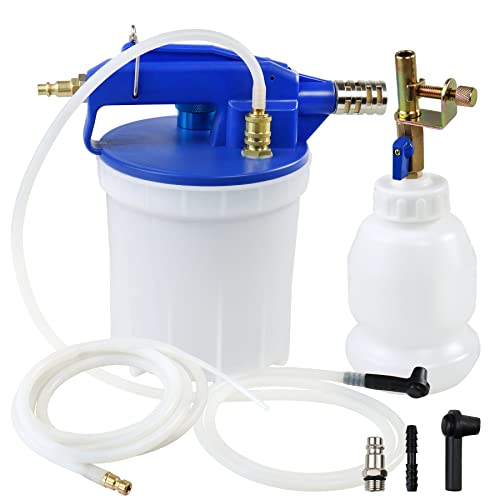 JIFETOR Pneumatic Vacuum Brake Bleeder Kit Clutch Oil Bleeding Tool Set | 1.75L Waste Brake Fluid Extractor, 0.9L New Oil Refilling Bottle, 2 Silicon Hoses and Universal Rubber Adapter