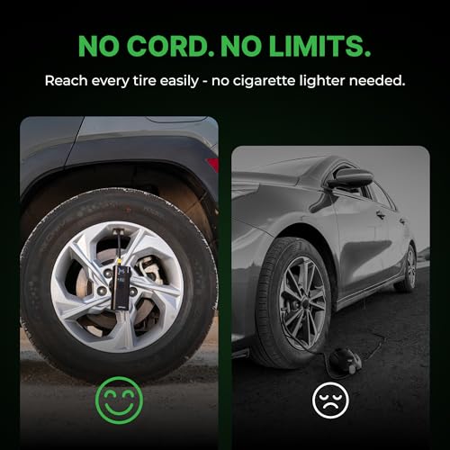 Airmoto and Carrying Case Bundle Deal - Tire Inflator Portable Air Compressor with Hard Case - Air Pump for Car Tires, Motorcycle, Bicycle - Cordless Tire Pump with Tire Pressure Gauge