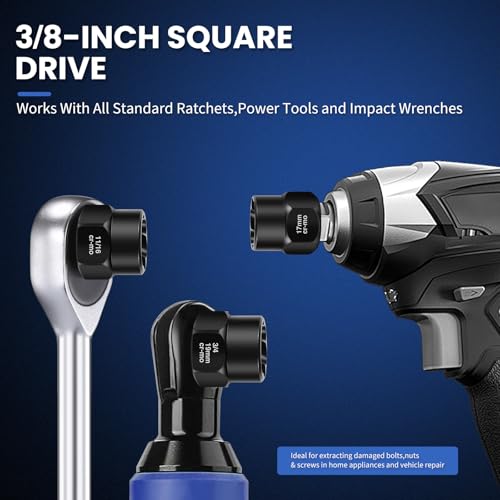 13-Piece Bolt Extractor Kit, Stripped/Lug Nut Removal, 3/8" Drive Screw Extractor Socket Set, SAE & Metric for Damaged, Rusted, Frozen Nuts and Bolts - color: 13pcs
