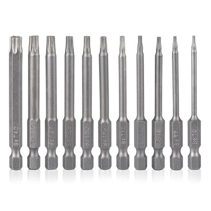YDLQWCZ Security Torx Bit Set 11 Piece 3 Inch long Tamper Proof Star Bit Set S2 Steel 1/4" Hex Shank T6-T40 Magnetic Impact Driver Drill Bits - size: 3 In.