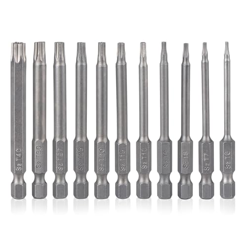 YDLQWCZ Security Torx Bit Set 11 Piece 3 Inch long Tamper Proof Star Bit Set S2 Steel 1/4" Hex Shank T6-T40 Magnetic Impact Driver Drill Bits - size: 3 In.