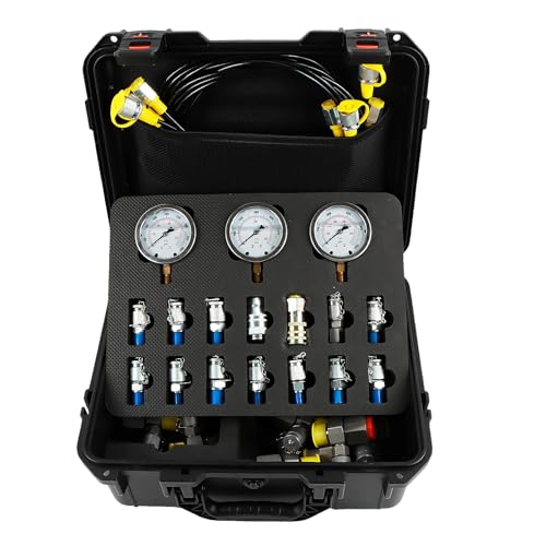 Hydraulic Pressure 3 Gauges(25/40/60MPa) Test Kit with 4 Test Hoses & 14 Straight Connectors & 19 Tee Connectors for Construction Machinery Excavator(Black) - size: Black 3 Gauges 14 Connectors 19 Tee Connectors