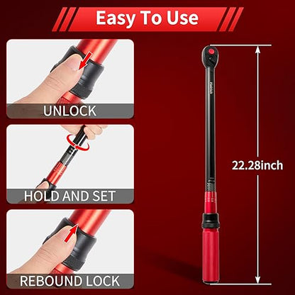 Hairich Torque Wrenches, 1/2 Torque Wrench, 40-300ft.lb/33.9-406.8Nm | Dual-direction, 72-tooth Drive Click Torque Wrench with Dual Range Scales, ±3% High Precision - size: 40-300 FT.LB
