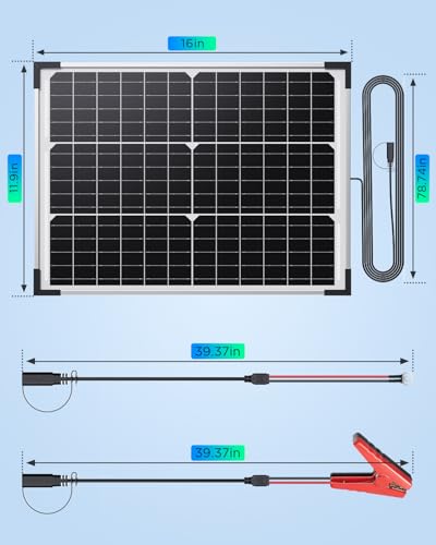 20W Solar Battery Charger & Maintainer, 12V Waterproof Trickle Charger Kit with IP68 Intelligent Controller, Overcharge & Reverse Protection for Car, Boat, RV, Motorcycle, Trailer, Truck - size: 20W