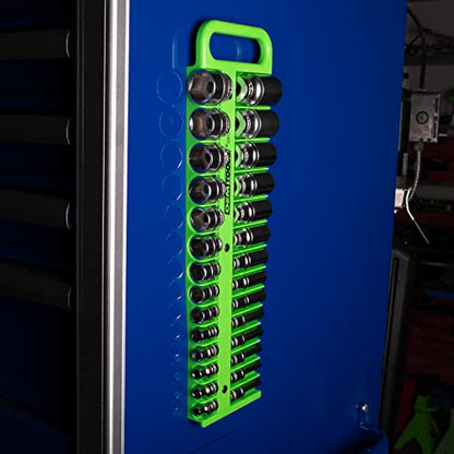 OEMTOOLS 23117 3/8" Drive Portable Magnetic Socket Organizer Tray, Magnetic Socket Holders Organizers For Tool Box, Shop, Or Garage, Holds Up To 28 Tools, Metric/SAE, Green - style: 3/8 Inch Drive