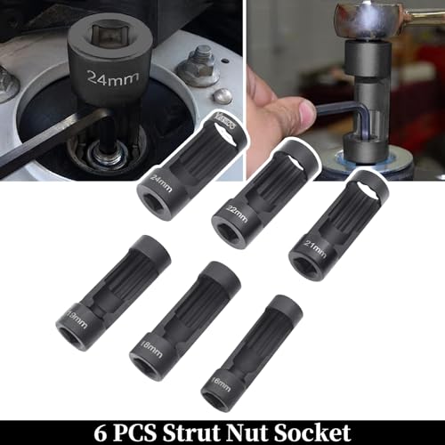 9pcs Strut Nut Socket Suspension Strut Spreader Socket Tool Kit | Shock Absorber Tool 16mm 18mm 19mm 21mm 22mm 24mm with 12 Point 1/2" Drive, Suspension Strut Split Hub/Knuckle Spreader Tool - size: 9pcs