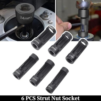 9pcs Strut Nut Socket Suspension Strut Spreader Socket Tool Kit | Shock Absorber Tool 16mm 18mm 19mm 21mm 22mm 24mm with 12 Point 1/2" Drive, Suspension Strut Split Hub/Knuckle Spreader Tool - size: 9pcs