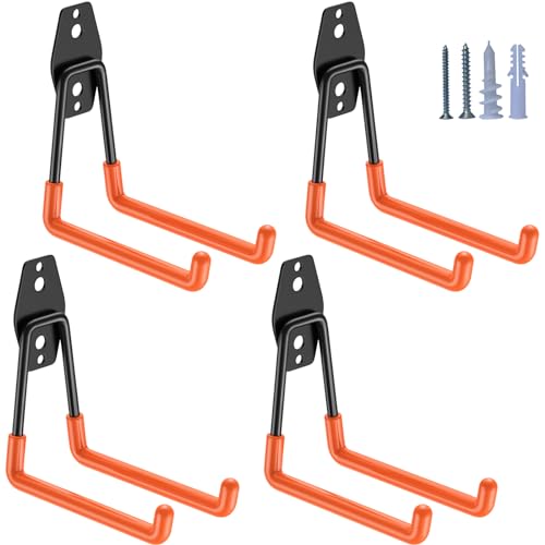 HUPBIPY Garage Hooks Heavy Duty 4 Pack, Wall Mount Ladder Hooks | 5.1in U Shaped Hanger, Storage Organizer With a non-slip coating For Hanging Bicycles, Garden Tools Hoses and Ropes (Orange) - color: Orange Medium U Hook